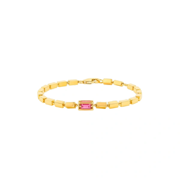 Suzanne Kalan Block-Chain Single Thick Bracelet in 18K Yellow Gold, Pink Sapphire | Fine Bracelets | Coveti