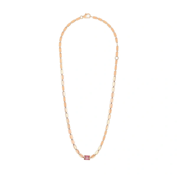 Suzanne Kalan Block-Chain Single Thick Necklace in 18K Rose Gold, Pink Sapphire | Fine Necklaces | Coveti