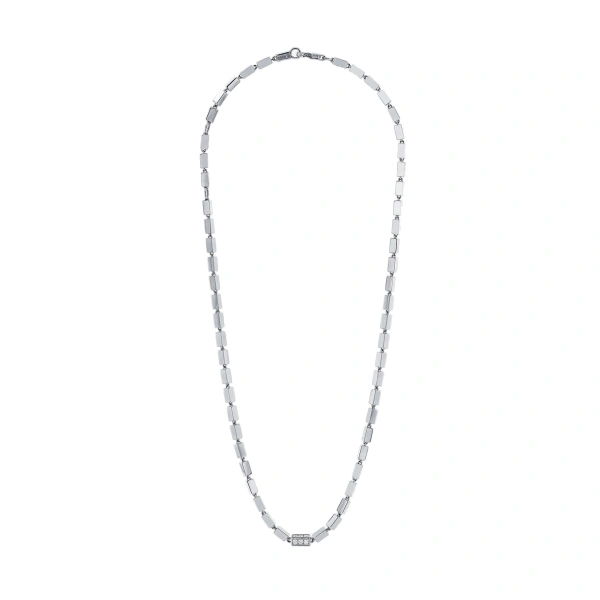 Block-Chain Single Thick Necklace in 18K White Gold