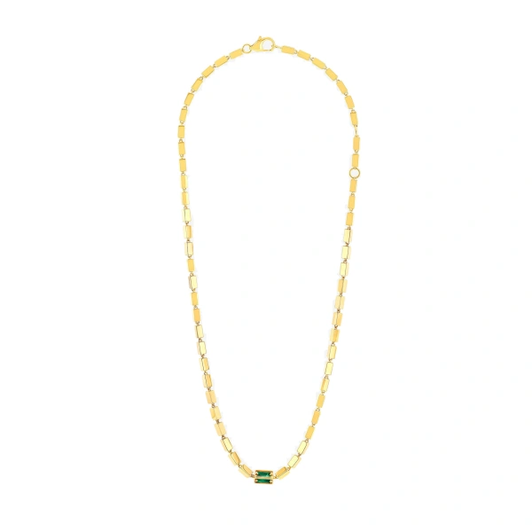 Suzanne Kalan Block-Chain Single Thick Necklace in 18K Yellow Gold, Emerald | Fine Necklaces | Coveti