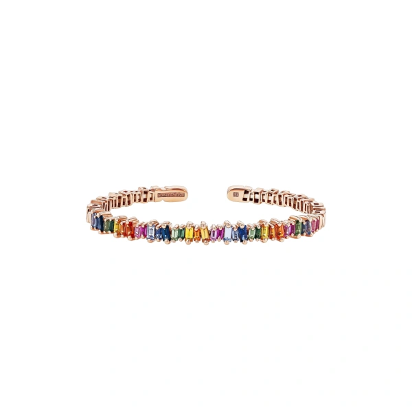 Suzanne Kalan Bold Bangle in 18K Rose Gold, Rainbow Sapphire | Fine Bracelets | Coveti