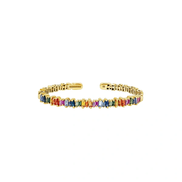 Suzanne Kalan Bold Bangle in 18K Yellow Gold, Rainbow Sapphire | Fine Bracelets | Coveti