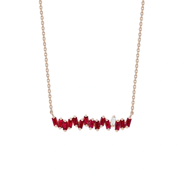 Suzanne Kalan Bold Bar Pendant in 18K Rose Gold, Ruby | Fine Necklaces | Coveti