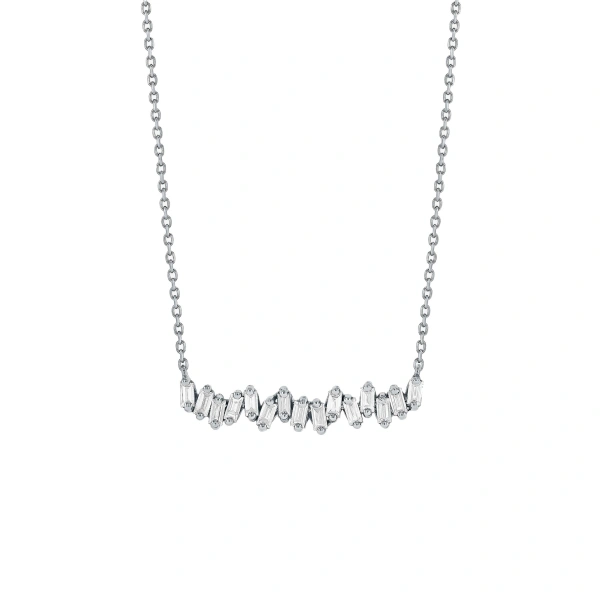 Suzanne Kalan Bold Bar Pendant in 18K White Gold | Fine Necklaces | Coveti