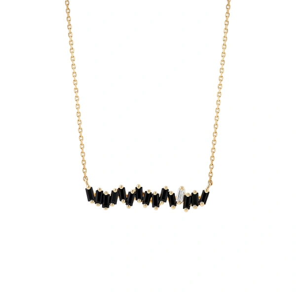 Suzanne Kalan Bold Bar Pendant in 18K Yellow Gold, Black Sapphire | Fine Necklaces | Coveti