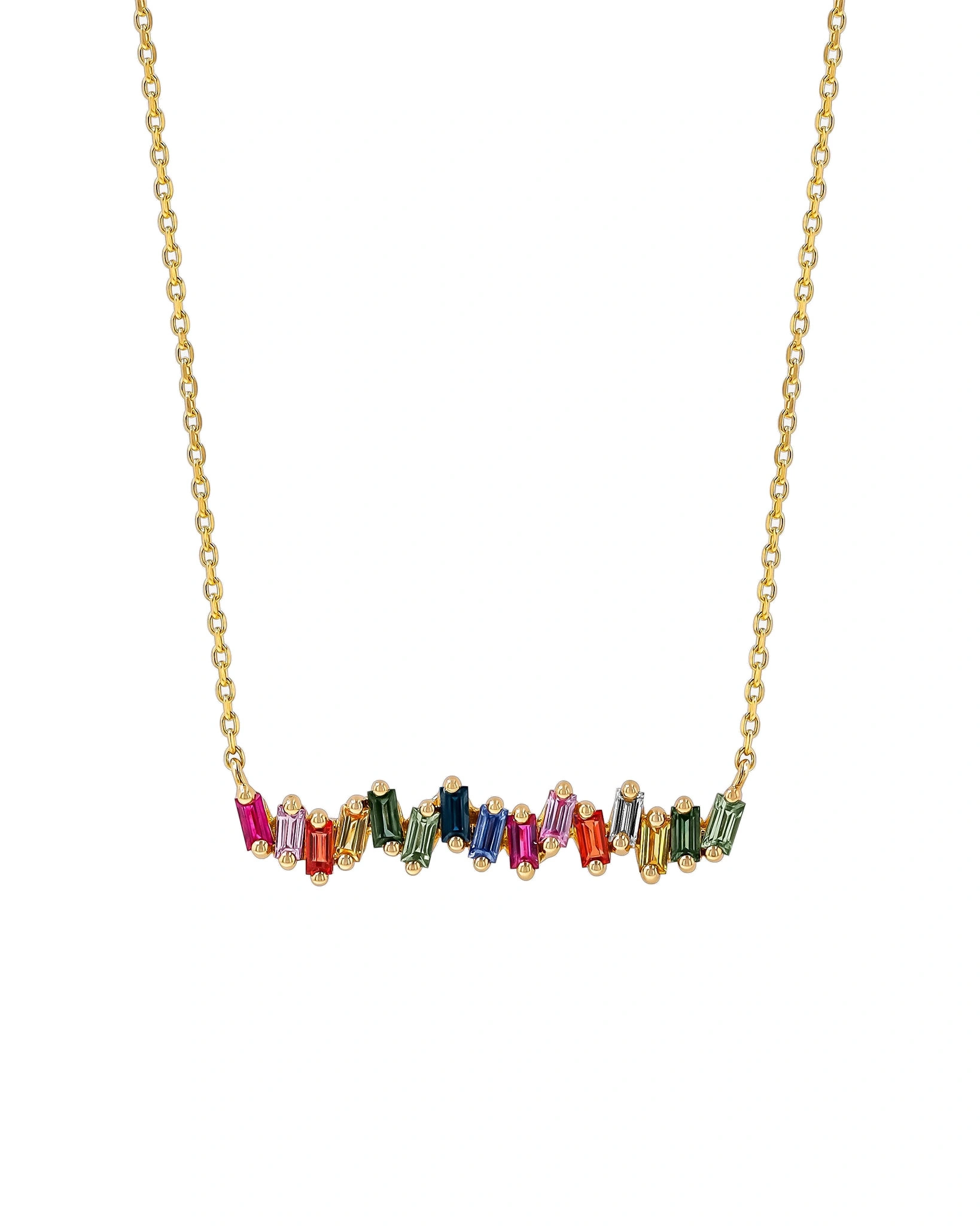 Suzanne Kalan Bold Bar Pendant in 18K Yellow Gold, Rainbow Sapphire Suzanne Kalan Bold Bar Pendant in 18K Yellow Gold, Rainbow Sapphire | Fine Necklaces | Coveti