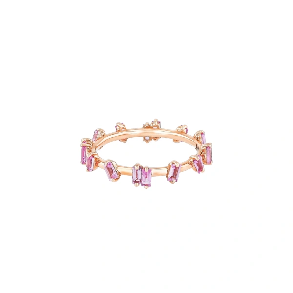 Suzanne Kalan Bold Barbwire Band in 18K Rose Gold, Pink Sapphire | Fine Rings | Coveti