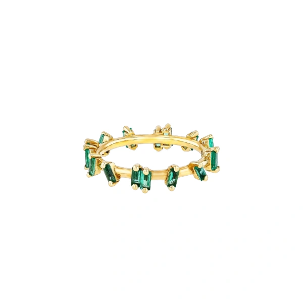 Suzanne Kalan Bold Barbwire Band in 18K Yellow Gold, Emerald | Fine Rings | Coveti