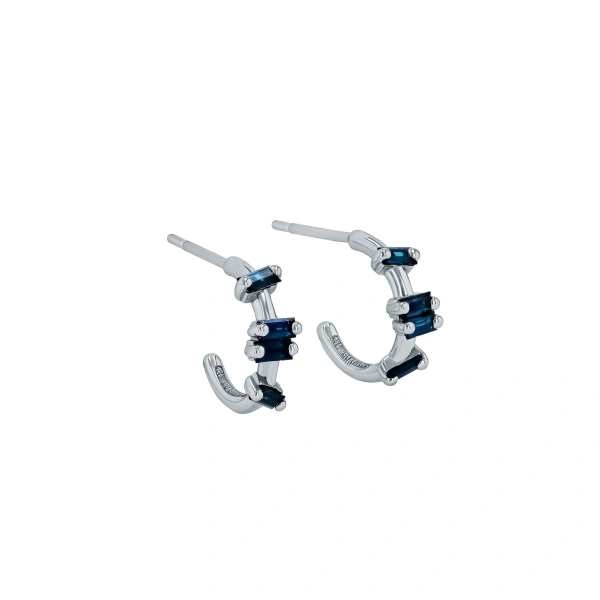 Suzanne Kalan Bold Barbwire Mini Hoops in 18K White Gold, Dark Blue Sapphire | Fine Earrings | Coveti
