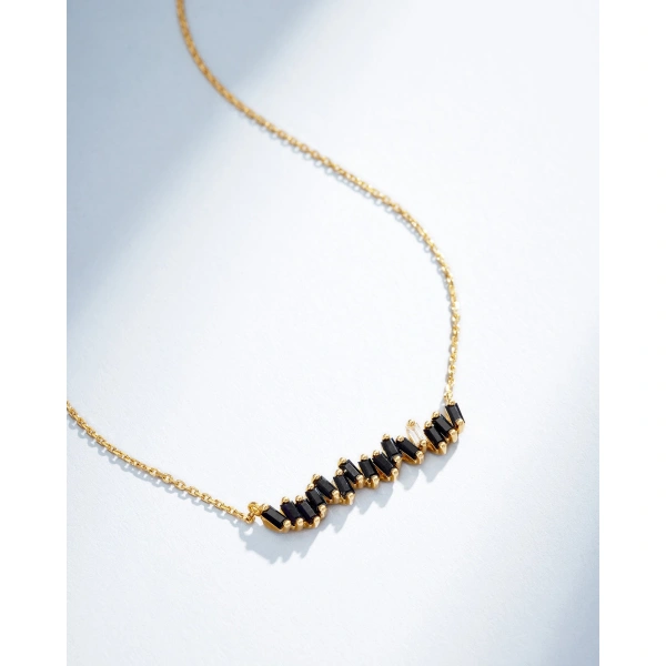 Suzanne Kalan Bold Black Sapphire Bar Pendant in 18K Yellow Gold | Fine Necklaces | Coveti