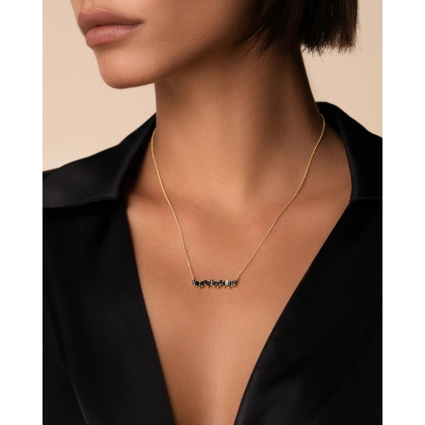 Suzanne Kalan Bold Black Sapphire Bar Pendant in 18K Yellow Gold | Fine Necklaces | Coveti