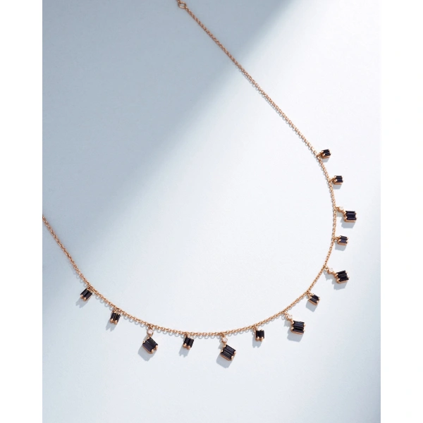 Suzanne Kalan Bold Black Sapphire Cascade Necklace in 18K Rose Gold | Fine Necklaces | Coveti