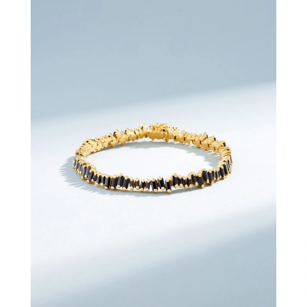 Suzanne Kalan Bold Black Sapphire Tennis Bracelet in 18K Yellow Gold | Fine Bracelets | Coveti