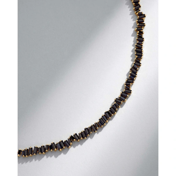 Suzanne Kalan Bold Black Sapphire Tennis Necklace in 18K Yellow Gold | Fine Necklaces | Coveti