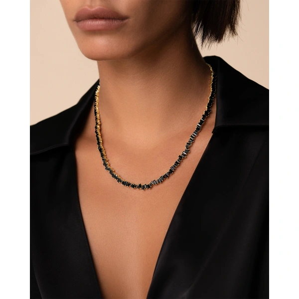 Suzanne Kalan Bold Black Sapphire Tennis Necklace in 18K Yellow Gold | Fine Necklaces | Coveti
