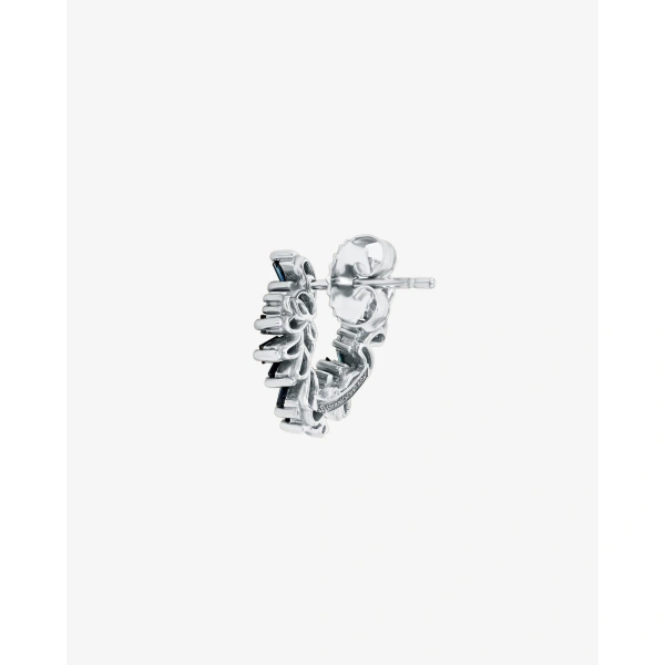 Suzanne Kalan Bold Burst Dark Blue Sapphire Sideways Mini Hoops in 18K White Gold | Fine Earrings | Coveti
