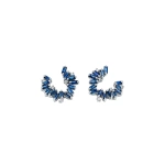 Suzanne Kalan Bold Burst Dark Blue Sapphire Sideways Mini Hoops in 18K White Gold | Fine Earrings | Coveti