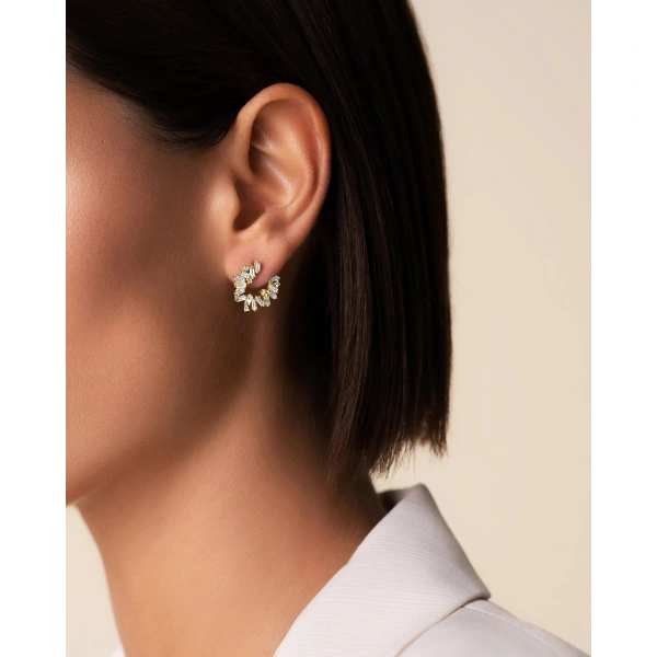 Suzanne Kalan Bold Burst Diamond Sideways Mini Hoops in 18K Yellow Gold | Fine Earrings | Coveti