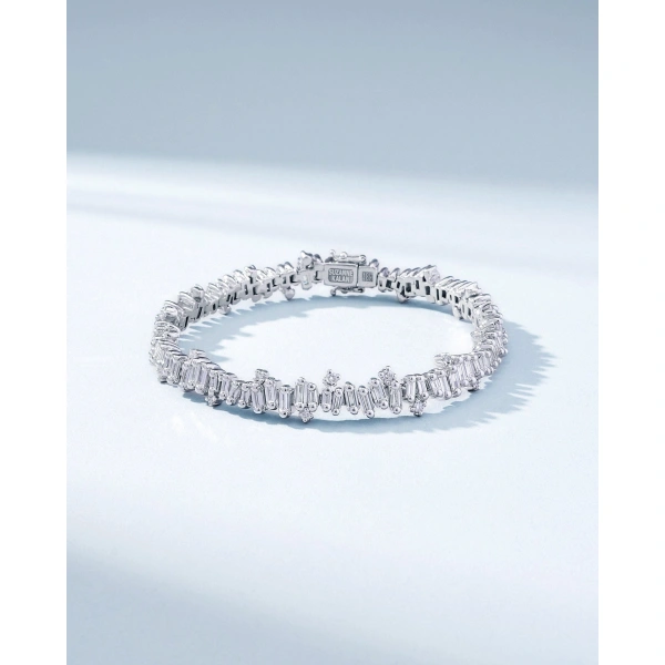 Suzanne Kalan Bold Burst Diamond Tennis Bracelet in 18K White Gold | Fine Bracelets | Coveti