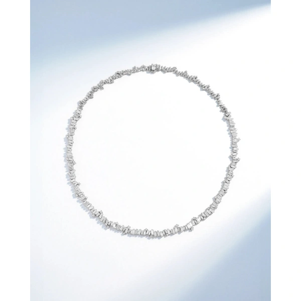 Suzanne Kalan Bold Burst Diamond Tennis Necklace in 18K White Gold | Fine Necklaces | Coveti