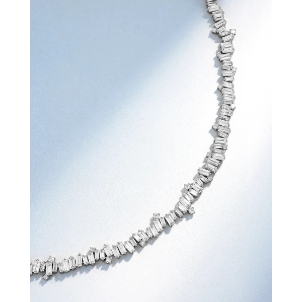Suzanne Kalan Bold Burst Diamond Tennis Necklace in 18K White Gold | Fine Necklaces | Coveti