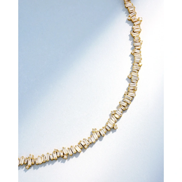 Suzanne Kalan Bold Burst Diamond Tennis Necklace in 18K Yellow Gold | Fine Necklaces | Coveti