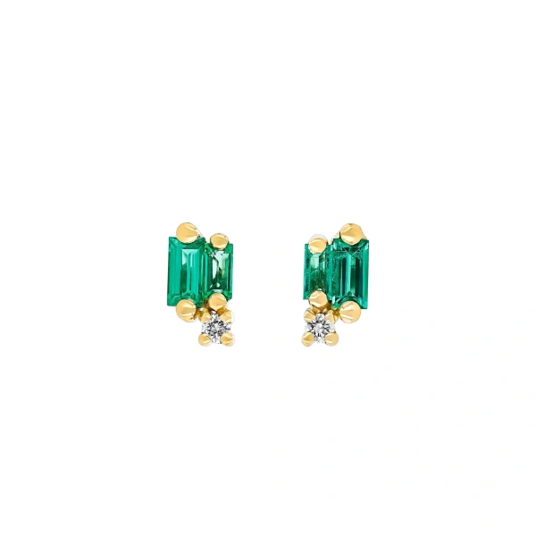 Suzanne Kalan Bold Burst Emerald Studs in 18K Yellow Gold | Fine Earrings | Coveti