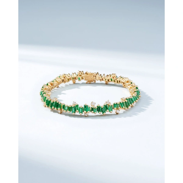 Suzanne Kalan Bold Burst Emerald Tennis Bracelet in 18K Yellow Gold | Fine Bracelets | Coveti