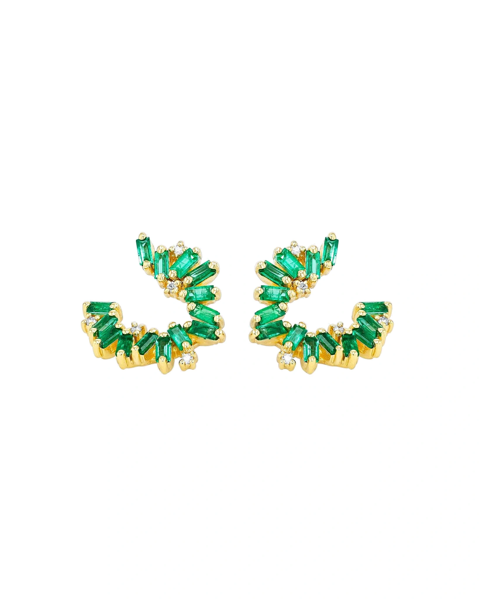 Suzanne Kalan Bold Burst Emeralds Sideways Mini Hoops in 18K Yellow Gold Suzanne Kalan Bold Burst Emeralds Sideways Mini Hoops in 18K Yellow Gold | Fine Earrings | Coveti