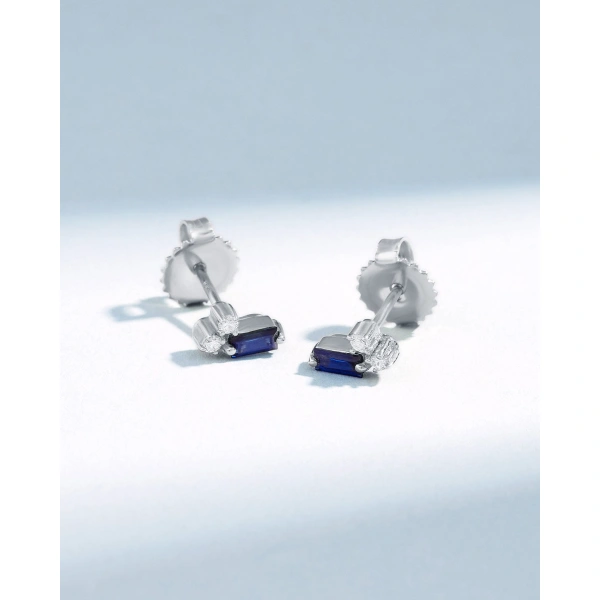 Suzanne Kalan Bold Burst Mini Dark Blue Sapphire Studs in 18K White Gold | Fine Earrings | Coveti