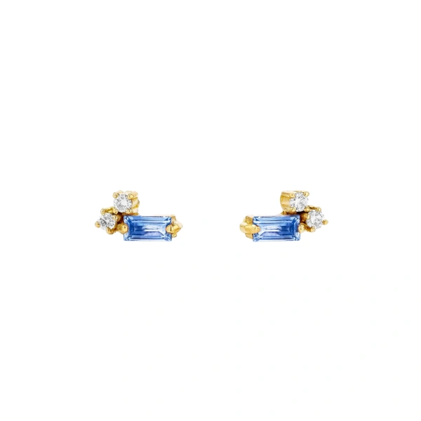 Suzanne Kalan Bold Burst Mini Light Blue Sapphire Studs in 18K Yellow Gold | Fine Earrings | Coveti