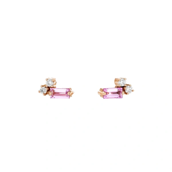 Suzanne Kalan Bold Burst Mini Studs in 18K Rose Gold, Pink Sapphire | Fine Earrings | Coveti