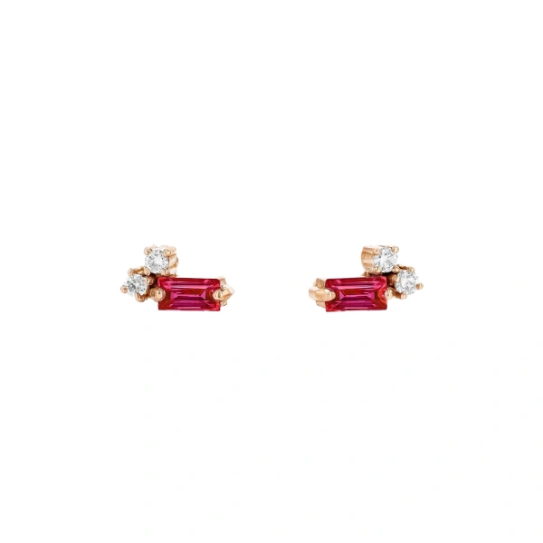 Suzanne Kalan Bold Burst Mini Studs in 18K Rose Gold, Ruby | Fine Earrings | Coveti