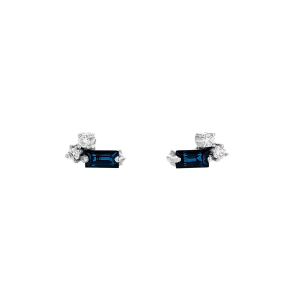 Suzanne Kalan Bold Burst Mini Studs in 18K White Gold, Dark Blue Sapphire | Fine Earrings | Coveti