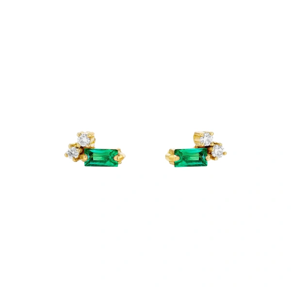 Suzanne Kalan Bold Burst Mini Studs in 18K Yellow Gold, Emerald | Fine Earrings | Coveti
