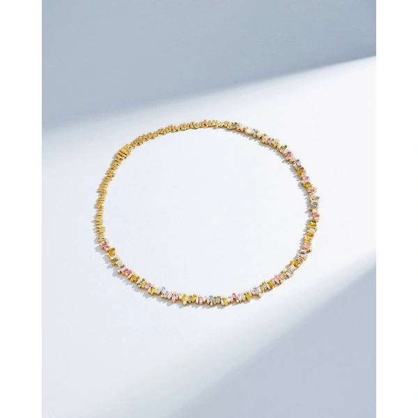 Suzanne Kalan Bold Burst Pastel Sapphire Tennis Necklace in 18K Yellow Gold | Fine Necklaces | Coveti