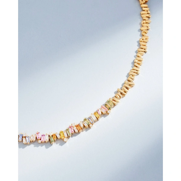 Suzanne Kalan Bold Burst Pastel Sapphire Tennis Necklace in 18K Yellow Gold | Fine Necklaces | Coveti