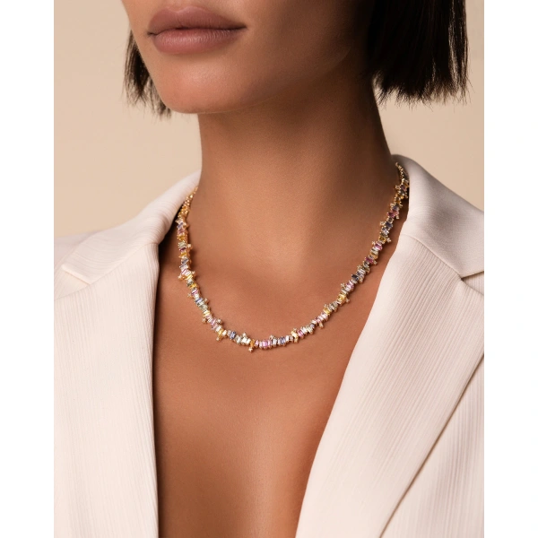 Suzanne Kalan Bold Burst Pastel Sapphire Tennis Necklace in 18K Yellow Gold | Fine Necklaces | Coveti
