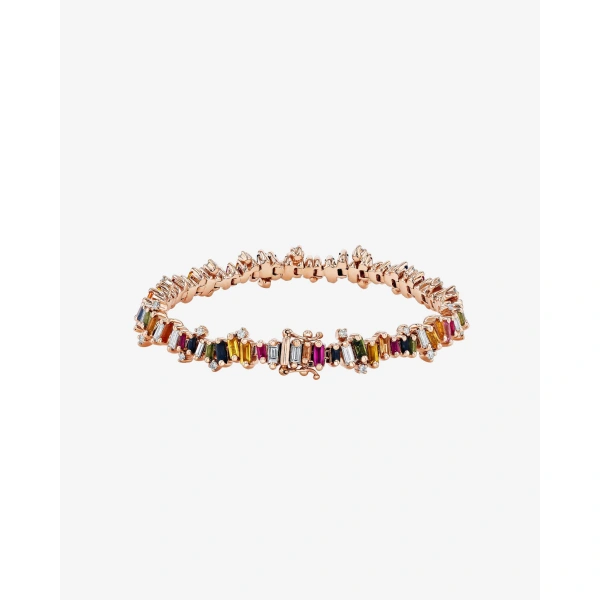 Suzanne Kalan Bold Burst Rainbow Sapphire Tennis Bracelet in 18K Rose Gold | Fine Bracelets | Coveti