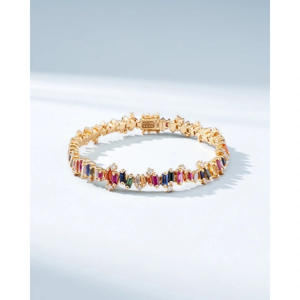 Suzanne Kalan Bold Burst Rainbow Sapphire Tennis Bracelet in 18K Yellow Gold | Fine Bracelets | Coveti