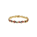Suzanne Kalan Bold Burst Rainbow Sapphire Tennis Bracelet in 18K Yellow Gold | Fine Bracelets | Coveti