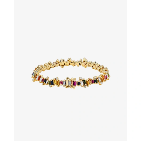 Suzanne Kalan Bold Burst Rainbow Sapphire Tennis Bracelet in 18K Yellow Gold | Fine Bracelets | Coveti