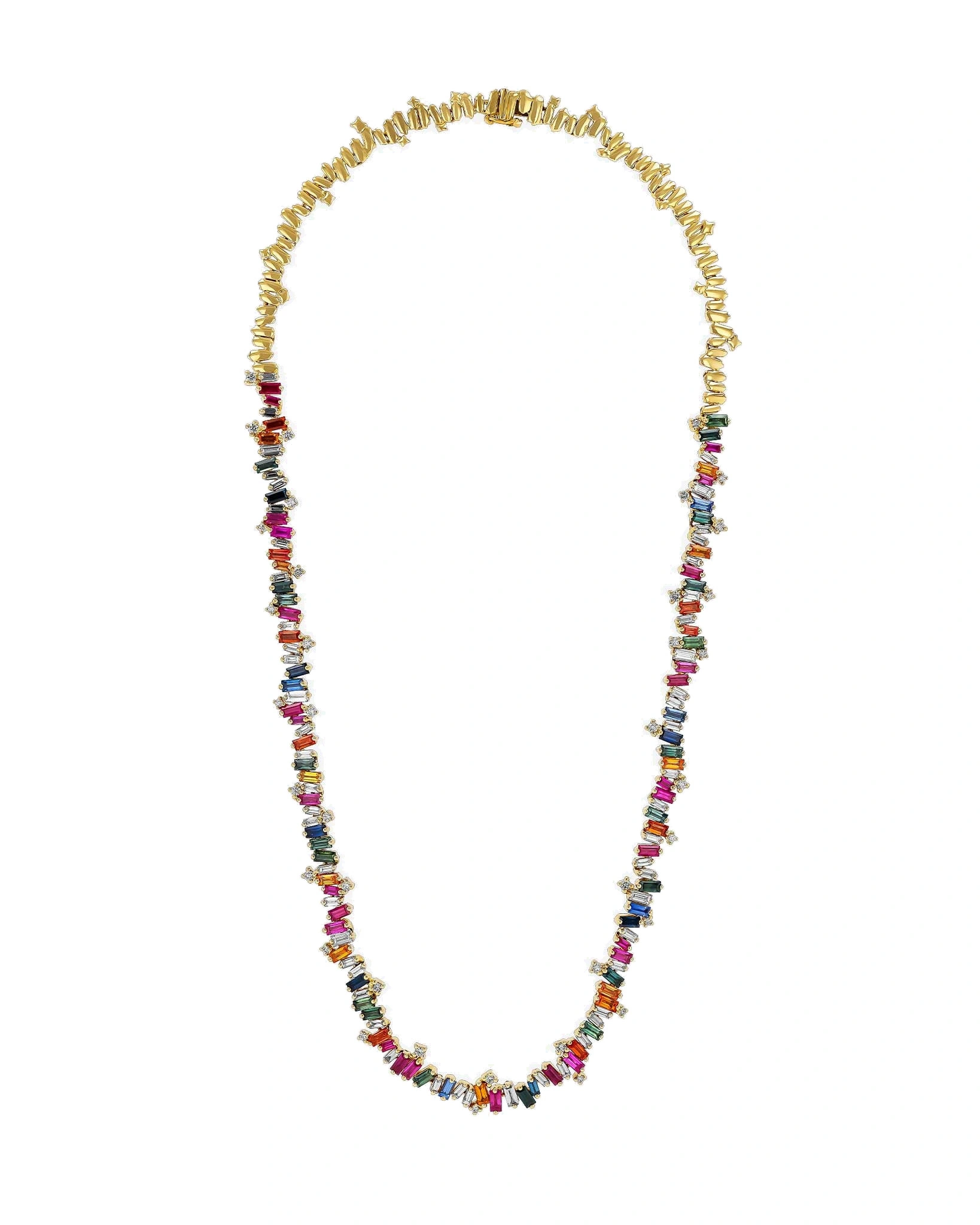 Suzanne Kalan Bold Burst Rainbow Sapphire Tennis Necklace in 18K Yellow Gold Suzanne Kalan Bold Burst Rainbow Sapphire Tennis Necklace in 18K Yellow Gold | Fine Necklaces | Coveti