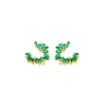 Suzanne Kalan Bold Burst Sideways Mini Hoops in 18K Yellow Gold, Emerald | Fine Earrings | Coveti