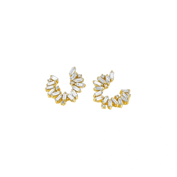 Suzanne Kalan Bold Burst Sideways Mini Hoops in 18K Yellow Gold | Fine Earrings | Coveti