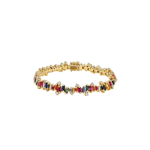 Suzanne Kalan Bold Burst Tennis Bracelet in 18K Yellow Gold, Rainbow Sapphire | Fine Bracelets | Coveti