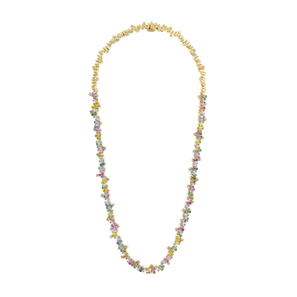 Bold Burst Tennis Necklace in 18K Yellow Gold, Pastel Sapphire