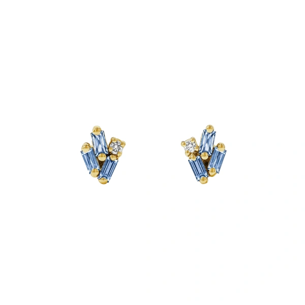 Suzanne Kalan Bold Cluster Light Blue Sapphire Studs in 18K Yellow Gold | Fine Earrings | Coveti