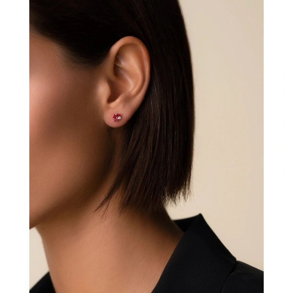 Suzanne Kalan Bold Cluster Ruby Studs in 18K Rose Gold | Fine Earrings | Coveti