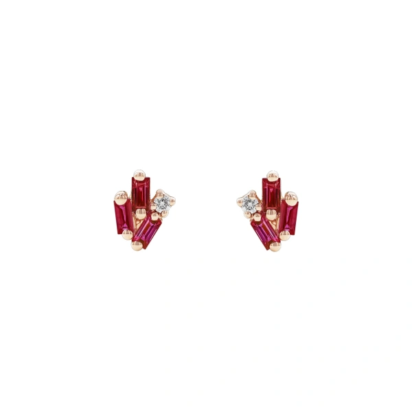 Bold Cluster Studs in 18K Rose Gold, Ruby